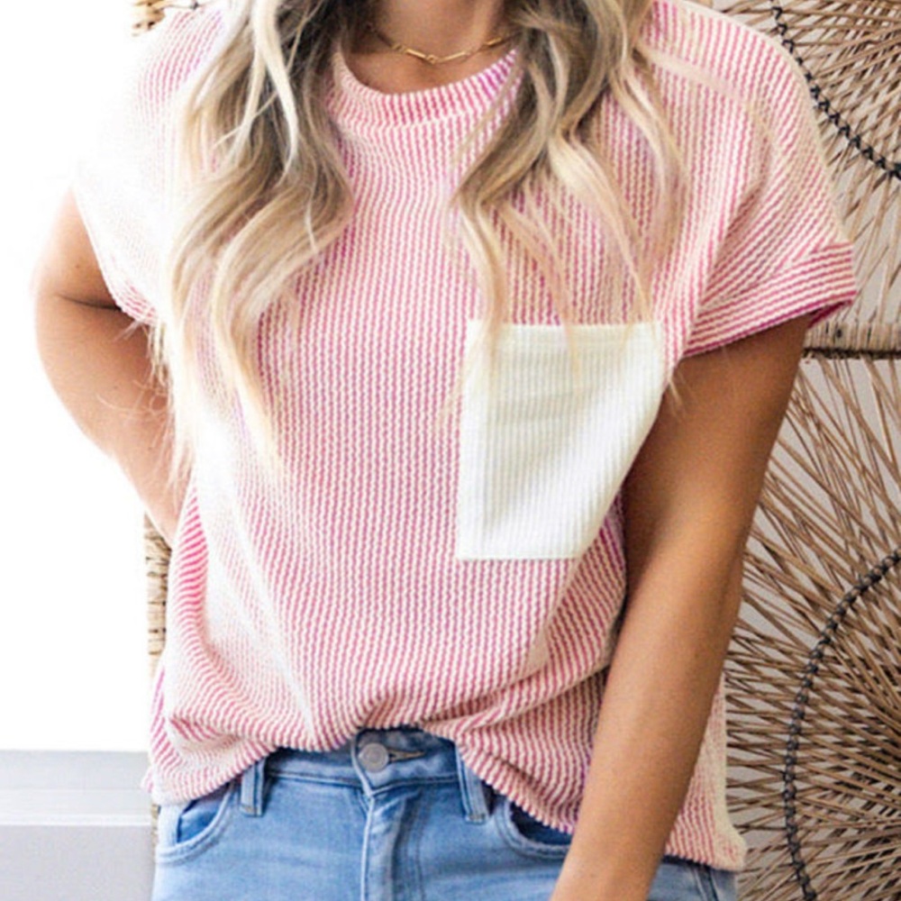 Pink and White Women's Top